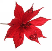 Новогоднее украшение Пуансеттия-Блеск 19см красный 196-947