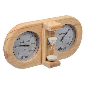 Термометр с гидрометром Банная станция 27х13х7,5см с песочными часами для бани и сауны /18028